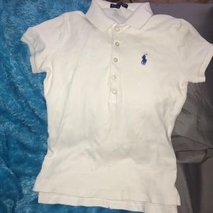 Women’s white polo shirt blue horse